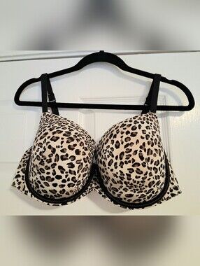 Cacique Leopard Print Padded Bra with Black Straps, 40DD